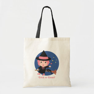 Tote Bag Jolie sorcière et chat noir sur balai volant