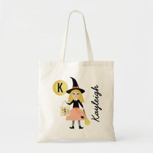Tote Bag Jolie sorcière Halloween traite le nom du monogra