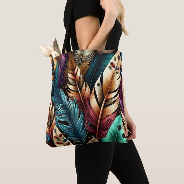 TOTE BAG JOLIE TERRE TONED BOHO FEATHERS (De près)