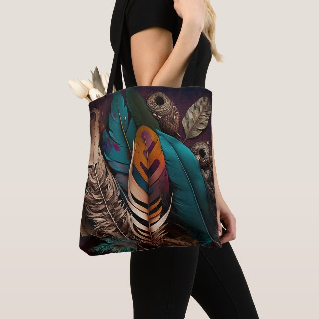 TOTE BAG JOLIE TERRE TONED BOHO FEATHERS (De près)
