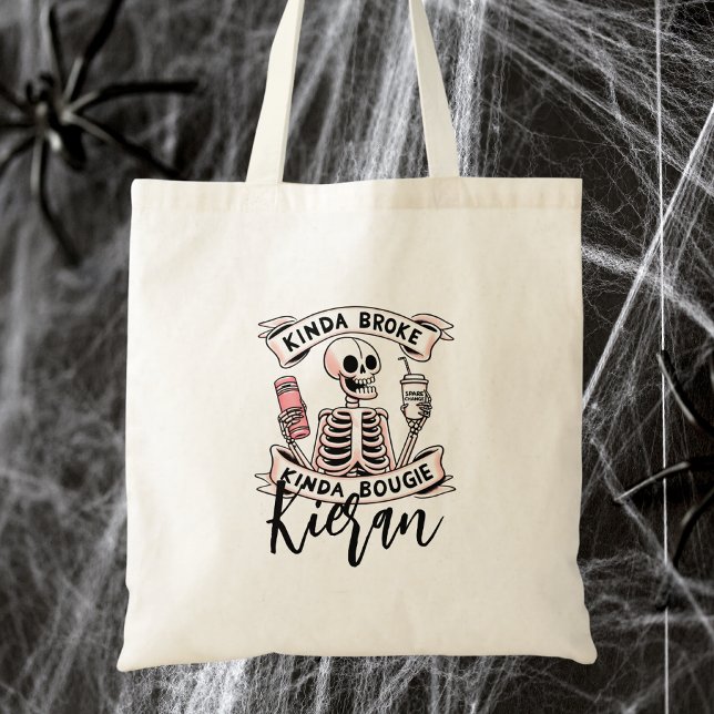 Tote Bag Jolie typographie moderne de squelette d'Halloween (Créateur téléchargé)