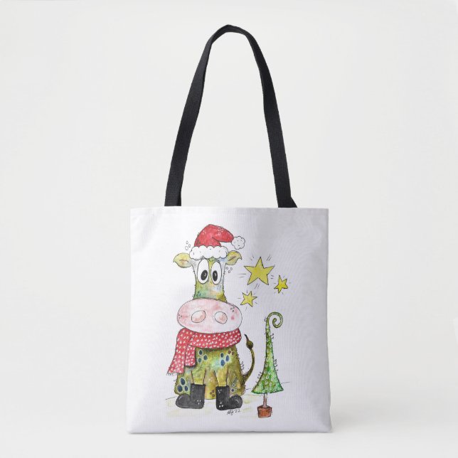 Tote Bag Jolie vache de Noël Whimsical (Devant)