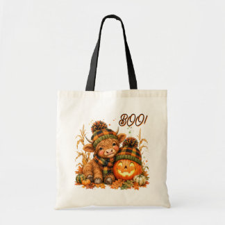 Tote Bag Jolie vache des Highlands et lanterne de Jack en a