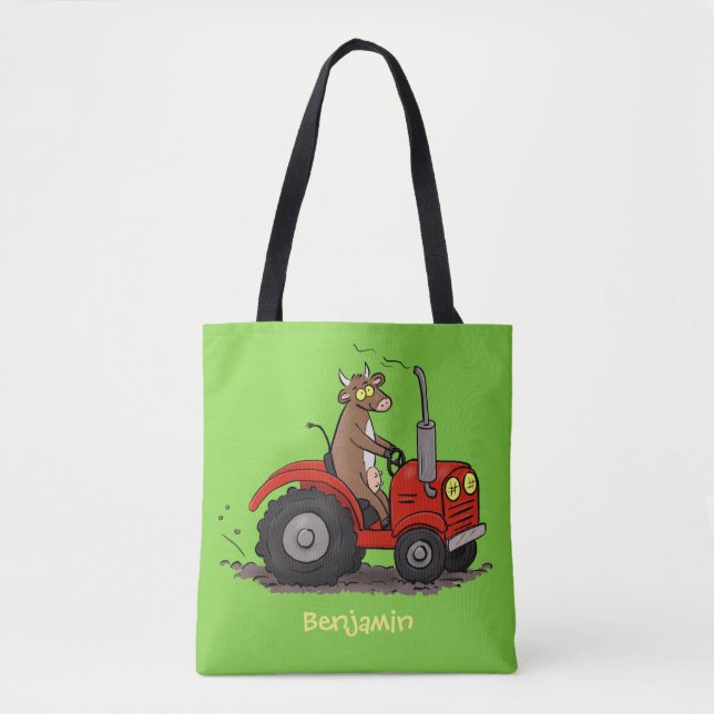 Tote Bag Jolie vache heureuse conduisant un dessin animé de (Devant)