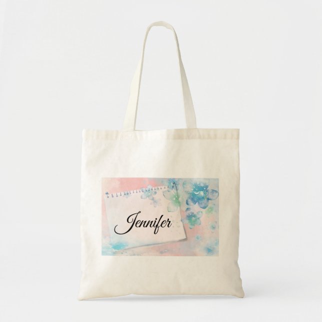 Tote Bag Jolies fleurs bleues sur Arrière - plan rose (Devant)