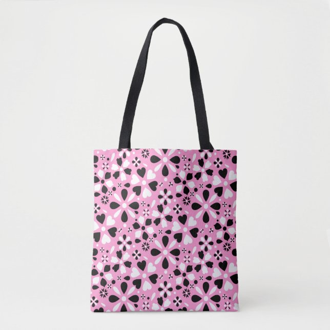 Tote Bag Jolies fleurs noires blanches (Devant)