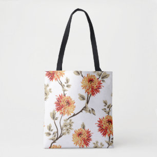 Tote Bag jolies fleurs orange avec feuille brun motif de w