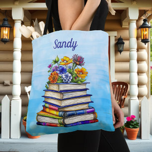 Tote Bag Jolies Livres Vintages et Fleurs Personnalisées