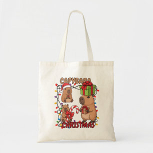 Tote Bag Jolies lumières de Noël de capybara Fête festive