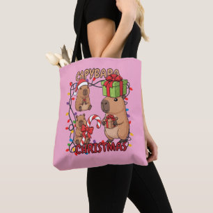 Tote Bag Jolies lumières de Noël de capybara Fête festive r