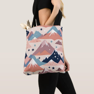 Tote Bag Jolies montagnes enneigées et motif rose étoilé