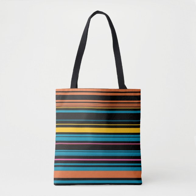 Tote Bag Jolies rayures noires bleues (Devant)