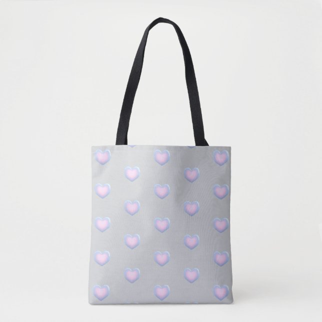 Tote Bag Jolis cœurs pastel rose, bleu et gris  (Devant)