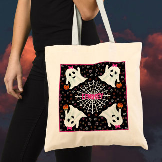 Tote Bag Jolis fantômes d'Halloween Toile d'araignée Trick