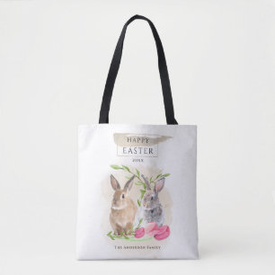 Tote Bag Jolis lapins de Pâques Joyeuses Pâques Art aquar