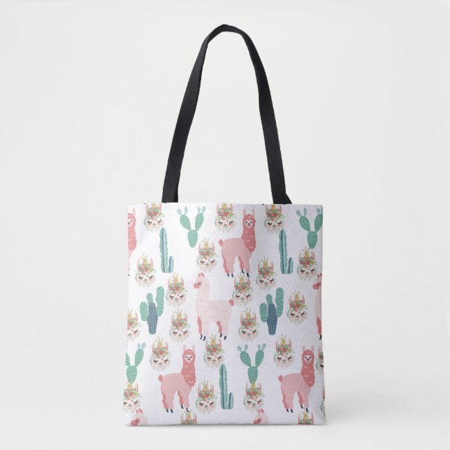 Tote Bag Jolis Llamas Roses et Cactus Vert (Devant)