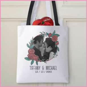 Tote Bag Jolis Modernes 1 Photo Noms de Couples Date Mariés