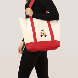 Tote Bag Jolis oiseaux couple initiales