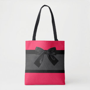 Tote Bag Jolis points rouges élégants - Nœud noir