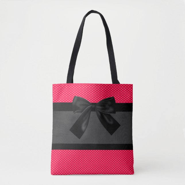 Tote Bag Jolis points rouges élégants - Nœud noir (Devant)
