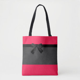 Tote Bag Jolis points rouges élégants - Nœud noir