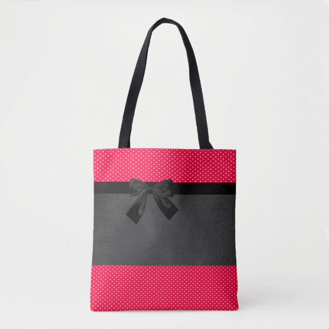 Tote Bag Jolis points rouges élégants - Nœud noir (Devant)