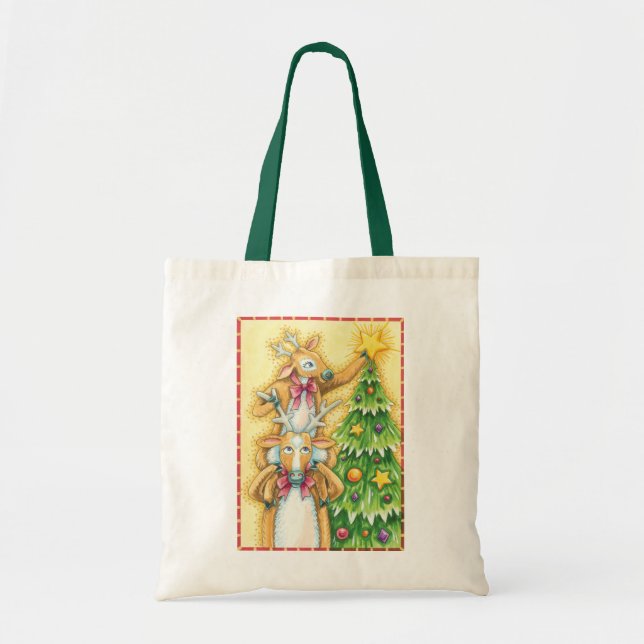 Tote Bag Jolis rennes de Noël avec une étoile d'arbre de No (Devant)