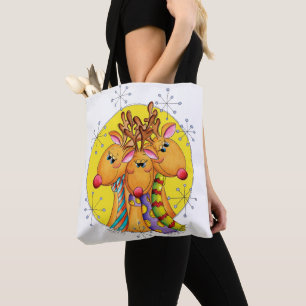 Tote Bag Jolis rennes de Noël portant des écharpes avec des