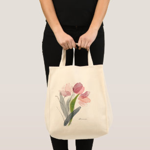 Tote Bag Jolis tulipes floraux roses féminins avec feuilles