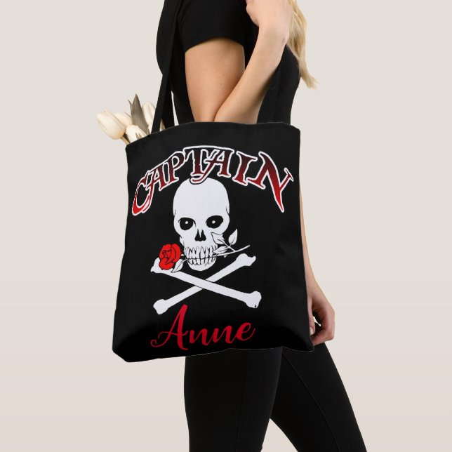 Tote Bag Jolly roger personnalisé (Rose) Fourre-tout (De près)