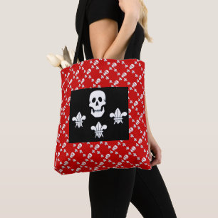 TOTE BAG JOLLY ROGER SKULL 3 MENSONGES ROUGE PIRATE NOIR DR