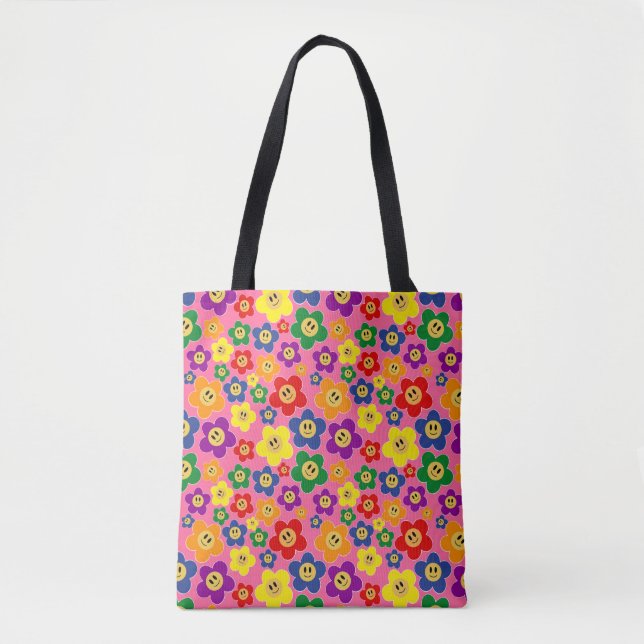 Tote Bag Jote LGBT Fleur arc-en-ciel Motif rose (Devant)