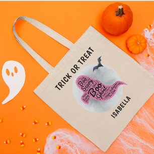 Tote Bag Jote rose Fantôme Mot Art Halloween Tricoter Trai