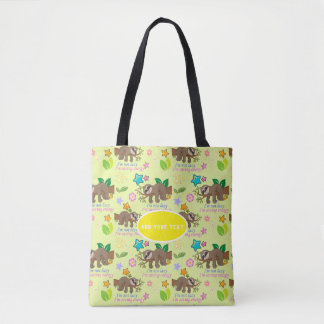 Tote Bag Jote Sloth Jaune Motif Funny Lazy Citation Florale