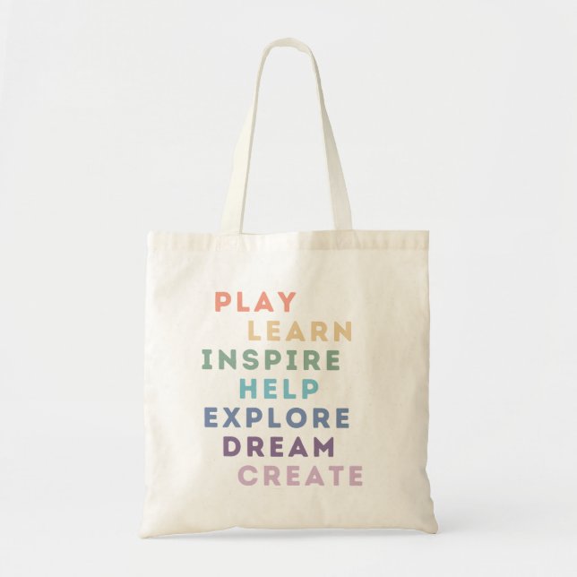 Tote Bag Jouer, apprendre, inspirer, aider, explorer, rêver (Devant)