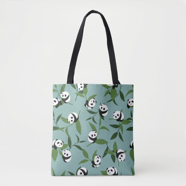 Tote Bag Jouer Panda dans le Motif du Jardin Vert (Devant)