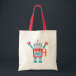 Tote Bag Jouet Robot vintage Pour Enfants<br><div class="desc">Un dessin animé d'un joyeux robot jouet rouge qui a un vainqueur sur le dos et un écran sur le ventre. Personnalisez avec le nom de l'enfant. Couleurs vintages de rouge,  bleu,  orange et jaune. Idéal pour les enfants qui aiment la science-fiction ou les jouets robotisés !</div>