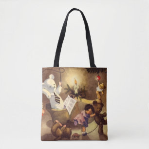 Tote Bag Jouets de Noël vintage, poupées dansantes, ours en