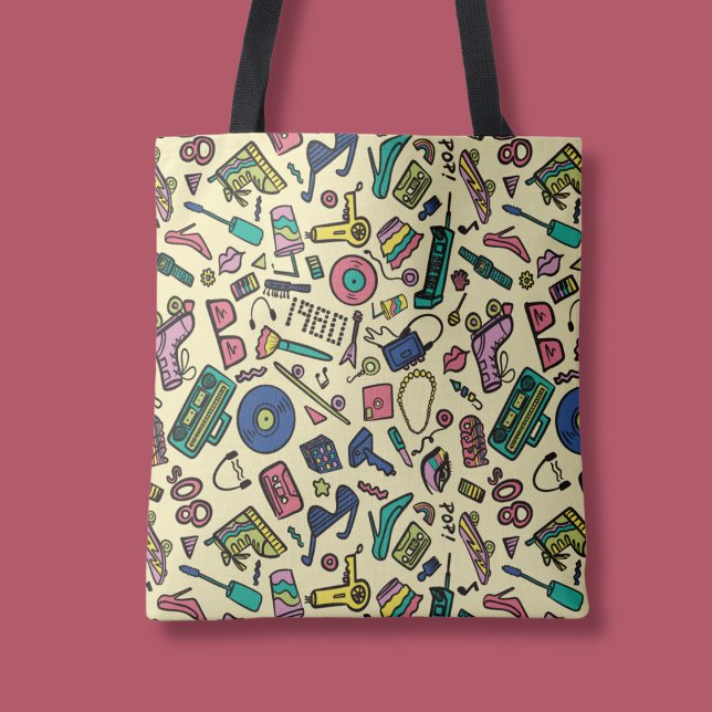 Tote Bag Joueur 1980s Doodle Art Motif (Créateur téléchargé)