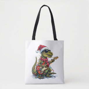Tote Bag Joueur de guitare Dinosaure Noël