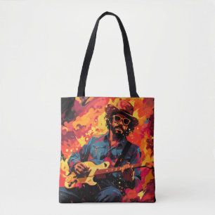 Tote Bag Joueur de guitare Musique Peinture Art Décor Abstr