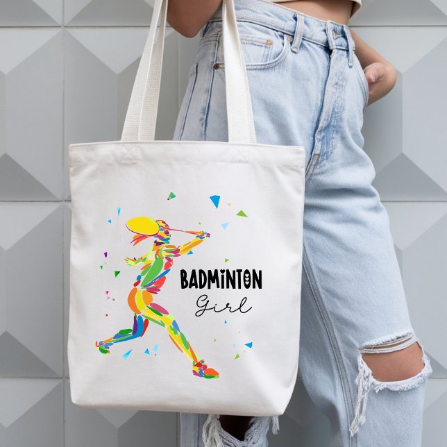 Tote Bag Joueuse de Badminton Abstrait Vibrant Joueuse  (Créateur téléchargé)