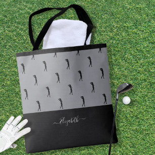 Tote Bag Joueuse de Golf Motif Nom Personnalisé Gris Noir