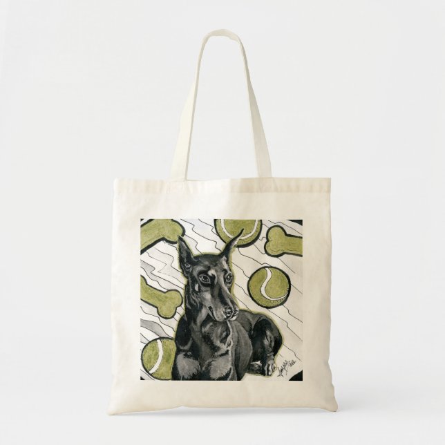 Tote Bag Jour 6 d'Inktober 2018 - jolis rêves de dobermann (Devant)