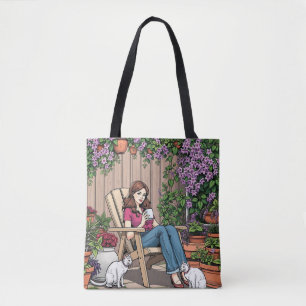 Tote Bag Jour de détente Femmes avec café, chats et Plant