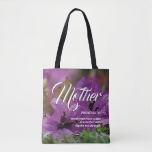 Tote Bag JOUR DE LA MÈRE Proverbes chrétiens 31 Floral pour