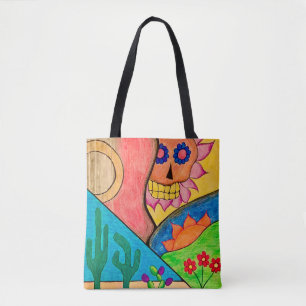 Tote Bag Jour de la mort colorée crâne guitare rouge