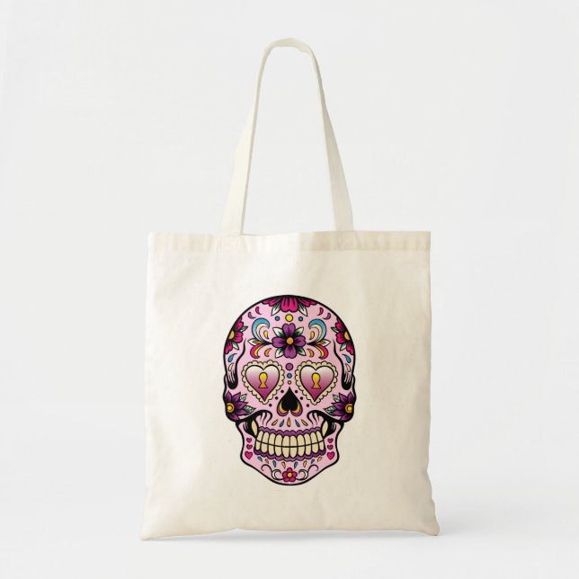 Tote Bag Jour de la mort crâne sucre rose (Devant)