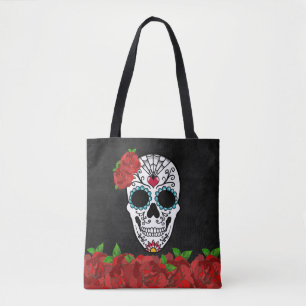 Tote Bag Jour de la mort rouge Turquoise crâne sucre Fourre