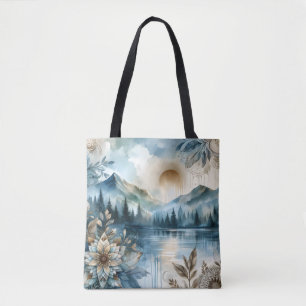 Tote Bag Jour de la pluie Aquarelle Mountain Lake Boho rust